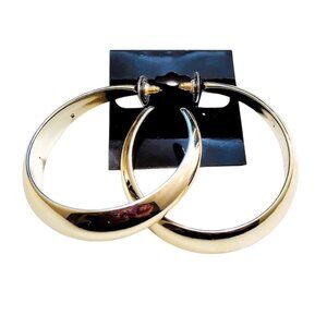 2 1/4 Inch 57mm Graduated Hoop Pierced Post Earrings Open End Gold Tone